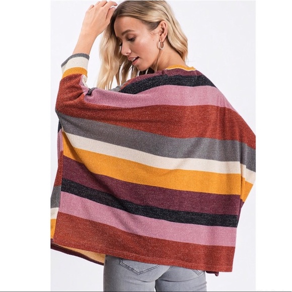 MULTI STRIPE OVERSIZED  SOFT TUNIC TOP - Picture 6 of 6
